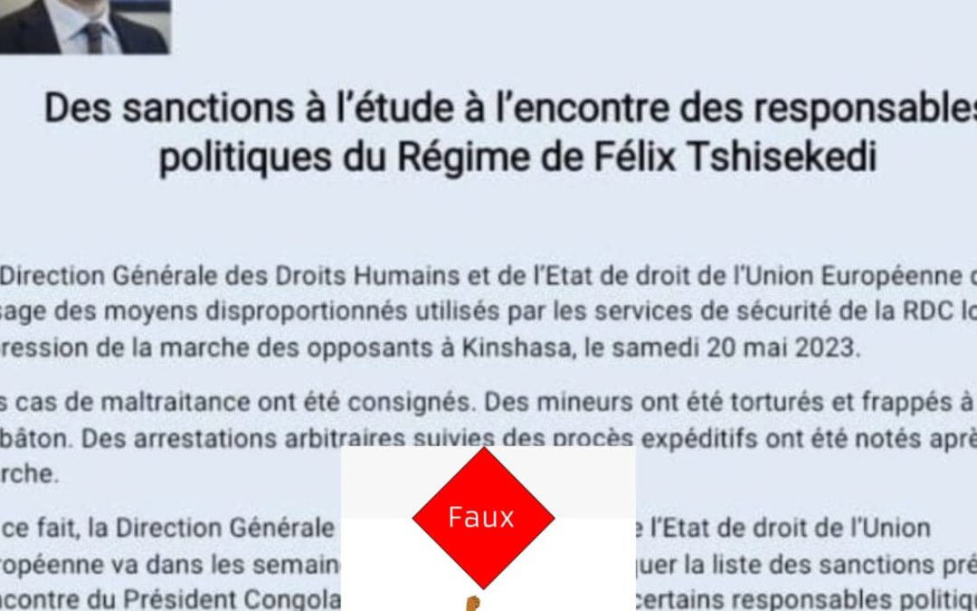 Un communiqué fabriqué prétend montrer une étude des sanctions de l’Union européenne contre les proches de Félix Tshisekedi