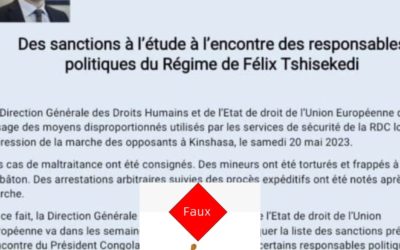 Un communiqué fabriqué prétend montrer une étude des sanctions de l&rsquo;Union européenne contre les proches de Félix Tshisekedi