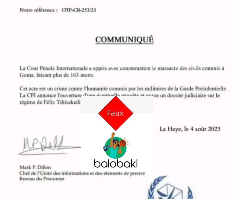 Un prétendu communiqué de la Cour pénale internationale alourdit le bilan des personnes mortes lors d’une manifestation en RDC