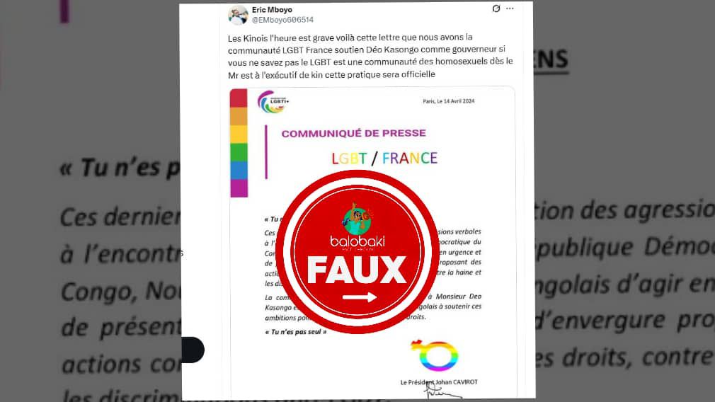 Le communiqué de presse attribué à la fédération LGBT pour soutenir un candidat gouverneur en RDC est fabriqué