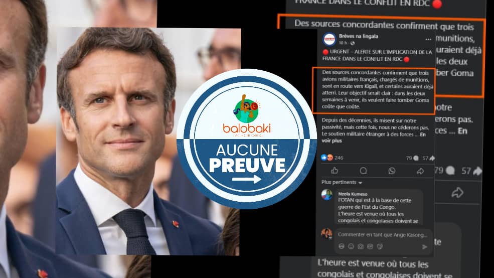 Capture d'écran prise par Balobaki Check le 28/01/2025 à 20h45 Cette capture d'écran montre Emmanuel Macron et le texte qui affirme que la France finance le Rwanda