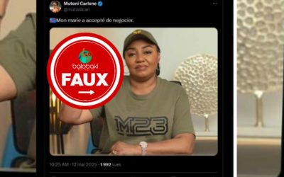 L’image montrant Denise Nyakeru portant un T-shirt avec la mention M23 est manipulée