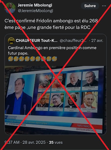 Capture d'écran de la publication sous examen prise par Balobaki Check jeudi 1 mai à 9h 20
