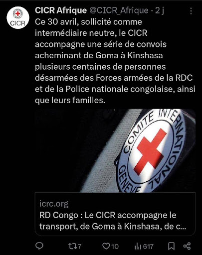 Capture d’écran de l’annonce sur X du CICR