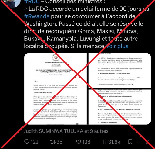 Capture d’écran de l’information que nous vérifions. Faite par Balobaki check le 07 juillet 2025 sur X . 
