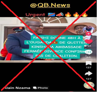 Capture d’écran de l’information que nous vérifions. Faite par Balobaki check le 1er juin 2025 ©️Tik Tok