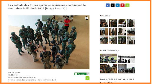 Capture d'écran du vrai contexte de l’image vérifiée par Balobaki check montrant les militaires américains et ivoiriens. 