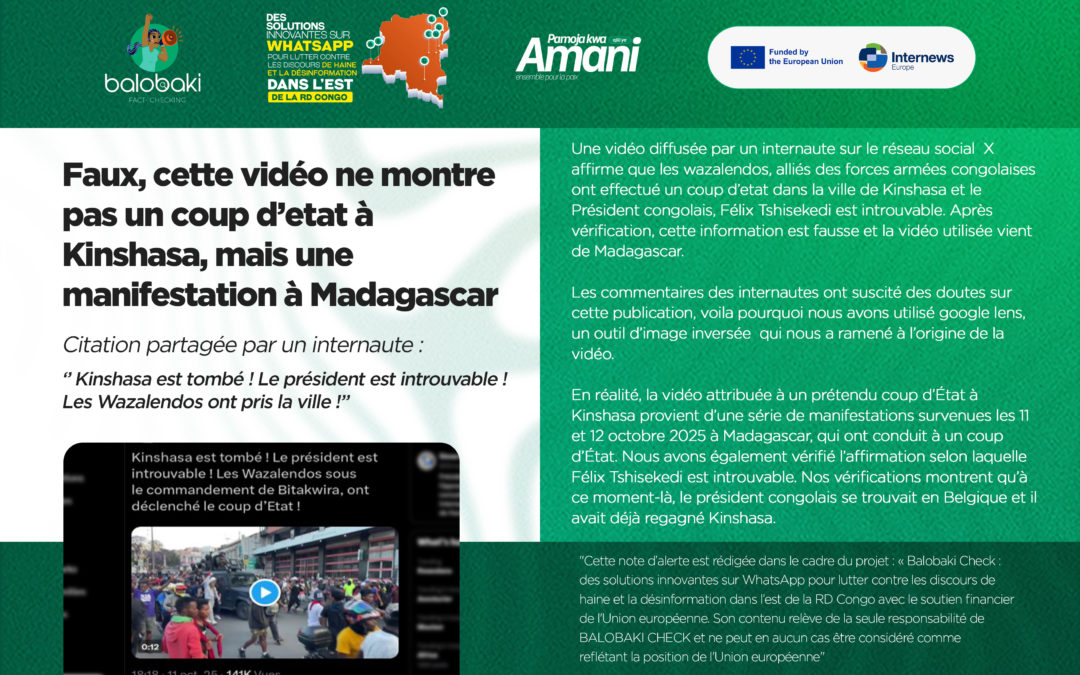 Faux, cette vidéo ne montre pas un coup d’État à Kinshasa, mais une manifestation à Madagascar