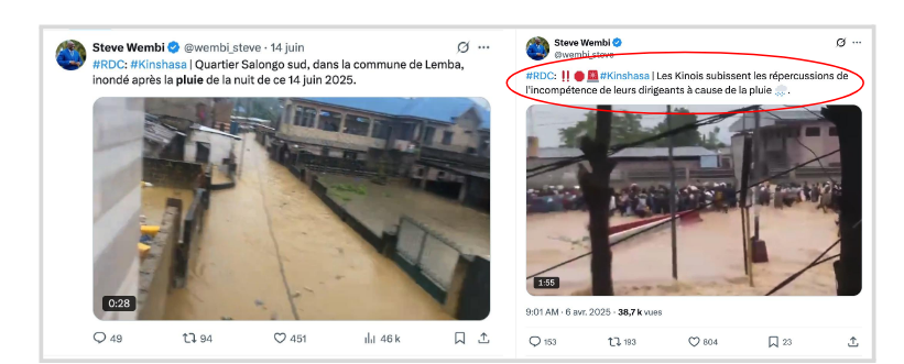 Capture d’écran des publications sur X du journaliste Steve Wembi