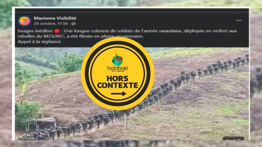 Capture d'écran de l’image que nous vérifions. faite par Balobaki check le 28 octobre 2025 sur Facebook. La photo prétend montrer les militaires rwandais en RDC