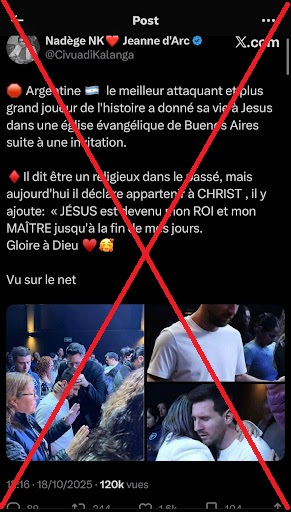 Capture d’écran faite par Balobaki Check sur Lionel Messi le 19 octobre 2025 à 13h