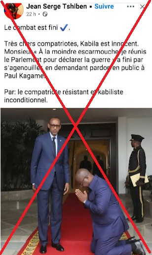 Capture d'écran de l'image qui prétend montrer Tshisekedi et Kagame. Elle est prise par Balobaki Check