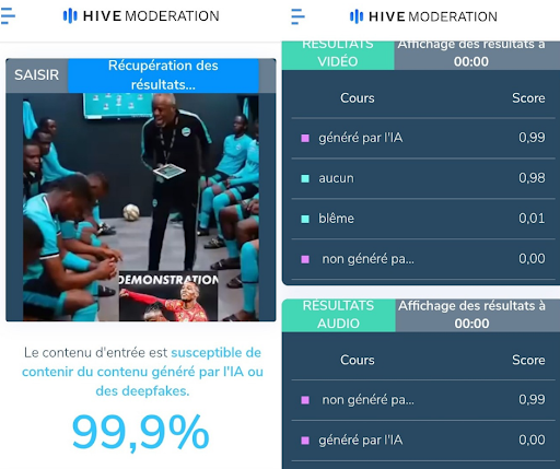 Capture d’écran du résultat de la détection faite sur Hive Modération 