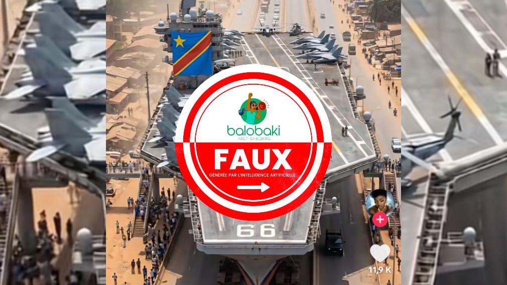 Cette vidéo qui prétend montrer l’arrivée en RDC d’un porte-avions récemment acquis est générée à l’aide de l’IA
