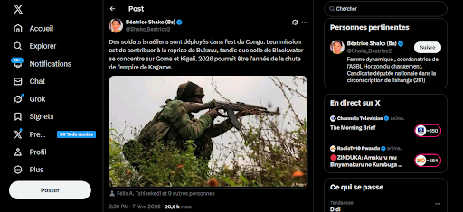 Capture d'écran prise par BALOBAKI CHECK qui prétend montrer des soldats israéliens qui sont déployés dans l'est du Congo. - 