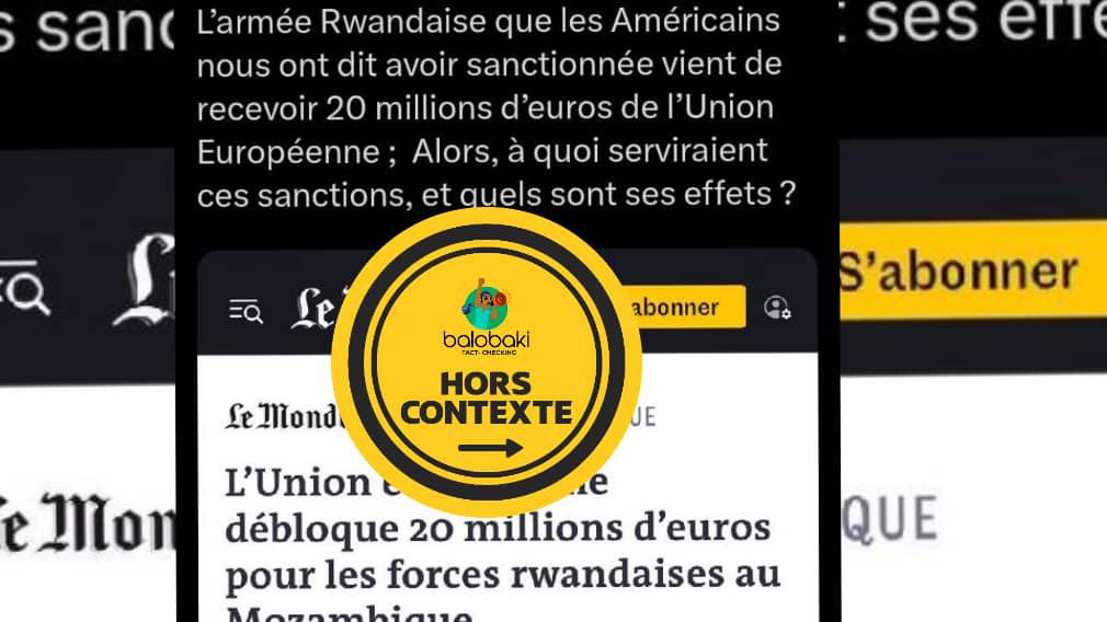 L’information selon laquelle l’Union européenne a déboursé 20 millions d’euros en 2026 pour financer l’armée rwandaise est trompeuse