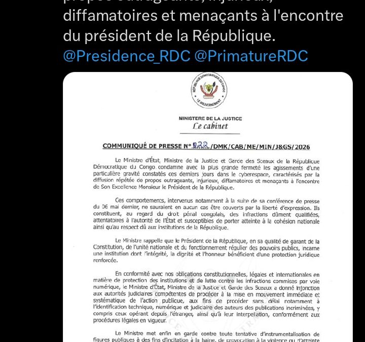 Quand la justice congolaise se mobilise face aux Injures publiques et discours haineux contre les responsables politiques