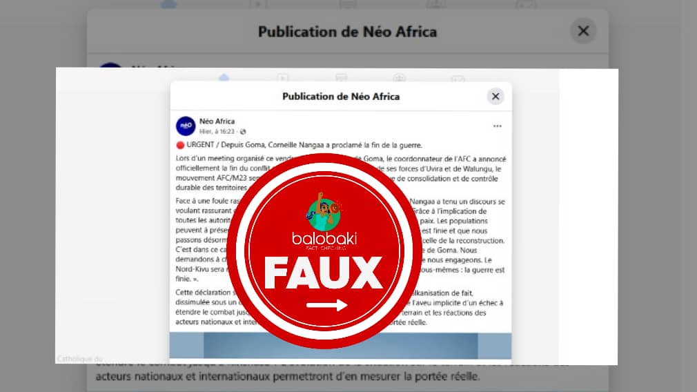 Corneille Nangaa, l’un des responsables de l’AFC/M23, n’a pas annoncé la fin de la guerre dans l’est de la RDC