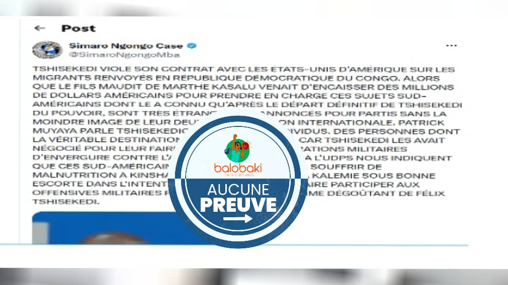 Aucune preuve n’atteste que les migrants expulsés des États-Unis vers la RDC combattent la coalition rebelle AFC/M23 à Kalemie