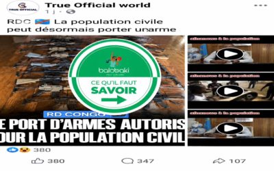 La RDC n’a pas autorisé le port libre d’armes à feu pour les civils