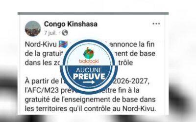 Aucune preuve n’atteste que L’AFC/M23 a supprimé la gratuité de l’enseignement de base dans les zones sous son contrôle