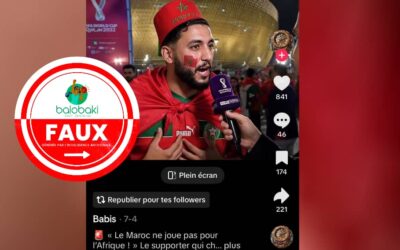 La vidéo attribuée à un supporter marocain affirmant que le Maroc ne joue pas pour l’Afrique n’est pas authentique. Elle a été générée par l’intelligence artificielle