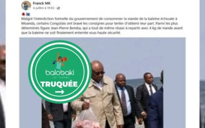 Cette image montrant Jean-Pierre Bemba avec un sac plastique de viande en main à Moanda est manipulée par Intelligence artificielle
