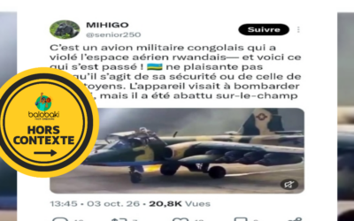 Prétendant montrer un avion de chasse congolais en flammes après le survol de l’espace aérien rwandais en 2026, cette vidéo date de 2023